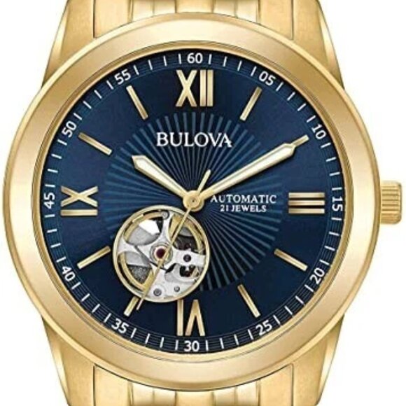 Bulova Men's Classic Automatic Skeleton Gold Stainless Steel Watch 42 MM 97A131 - Picture 1 of 4